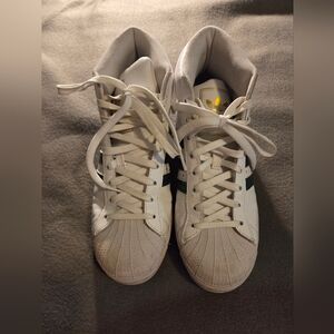 Adidas White and Green Hi Top Athletic Shoes